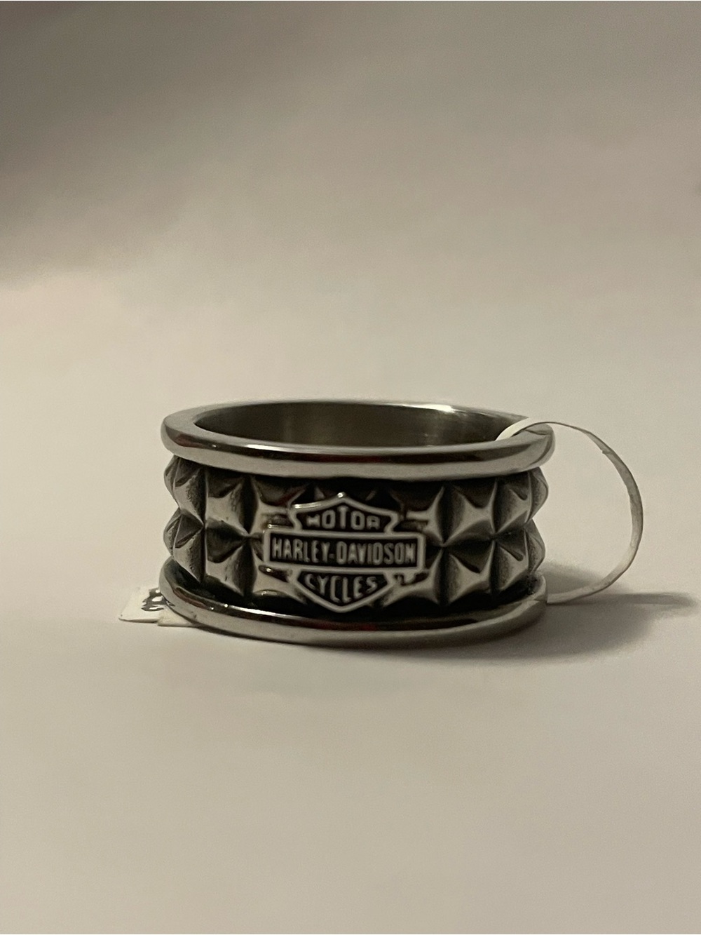 Harley-Davidson Black and Silver Studded Stainless Steel Ring